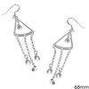 Silver 925 Triangle Earrings with Hanging Coins 68mm