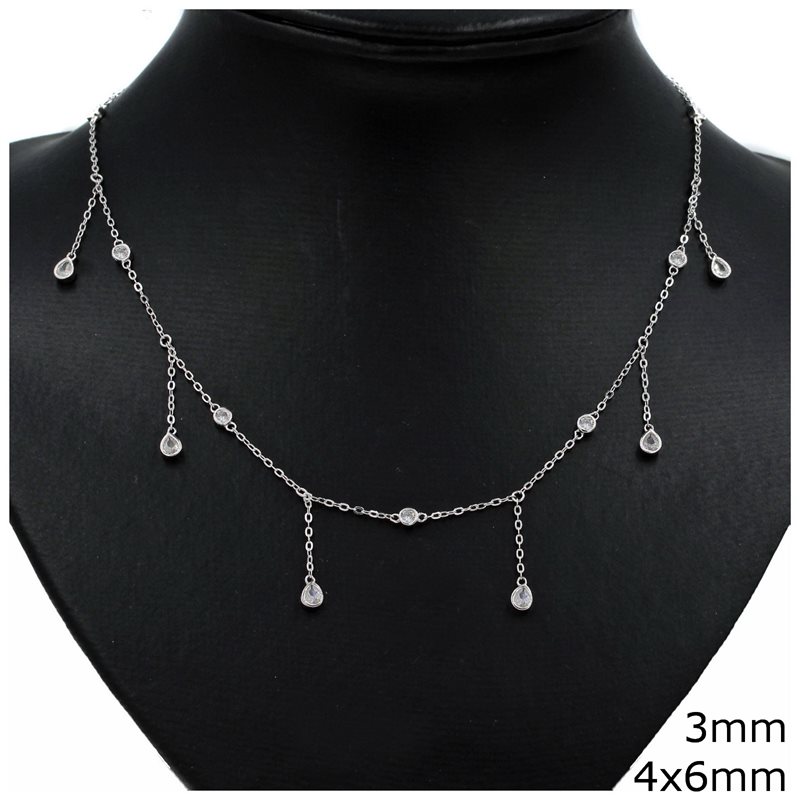 Silver 925 Necklace with Zircon 3mm and Stones 4x6mm