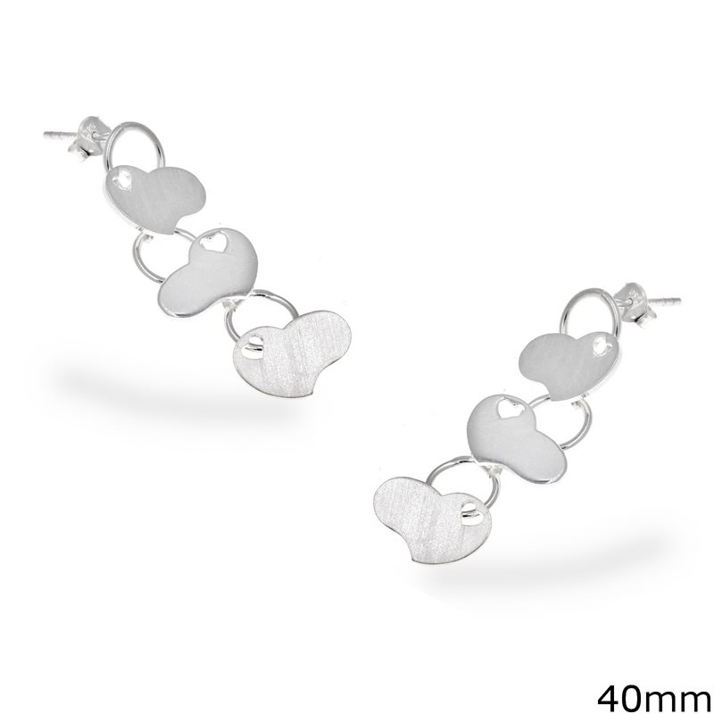 Silver 925 arrings with Hanging Hearts 40mm