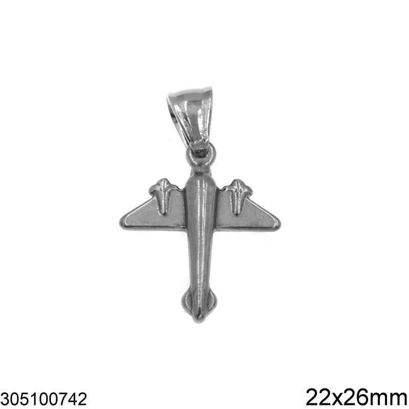 Stainless Steel Pendant Airplane 22x26mm
