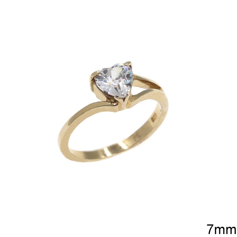 Silver  925 Ring with Heart Zircon 7mm Gold plated