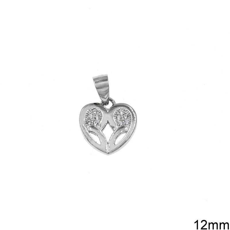 Silver 925 Pendant Heart with Zircon 12mm
