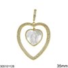 Brass Pendant Heart with Hanging Mop-Shell Mandona 35mm, Gold Plated
