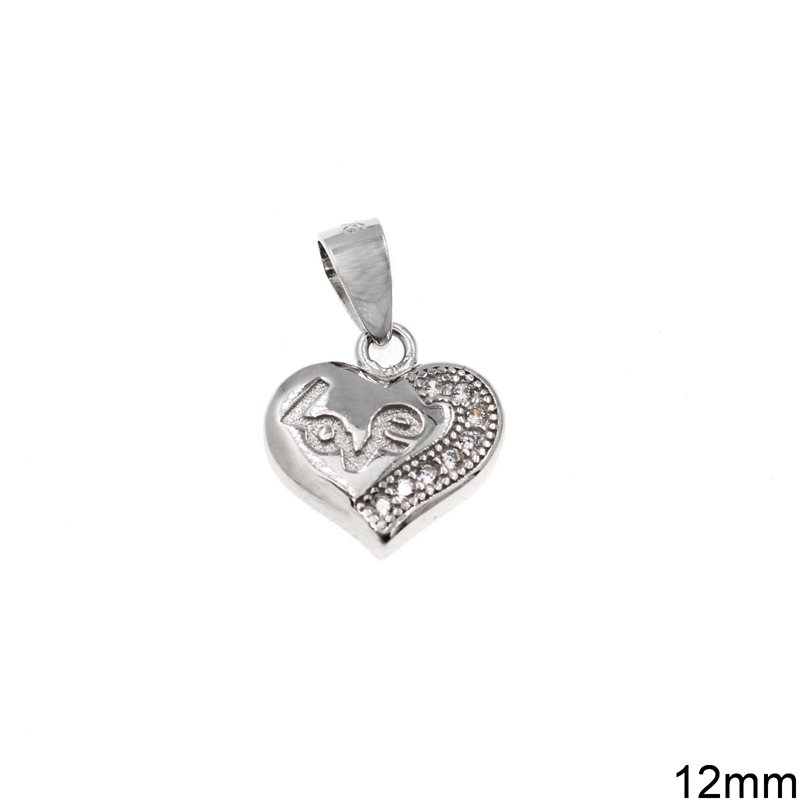 Silver 925 Pendant heart "Love" with Zircon 12mm