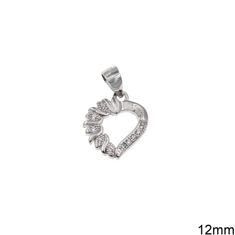 Silver 925 Pendant Heart Outline Style with Zircon 12mm