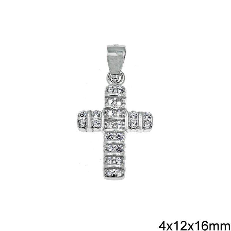 Silver 925 Pendant Cross with Zircon 4x12x16mm