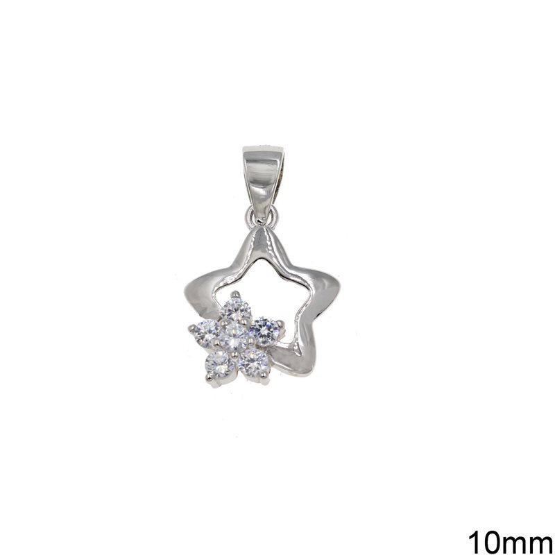Silver 925 Pendant Outline Style Star with Zircon 10mm