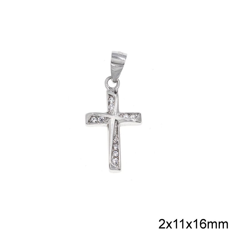 Silver 925 Pendant Cross with Zircon 2x11x16mm