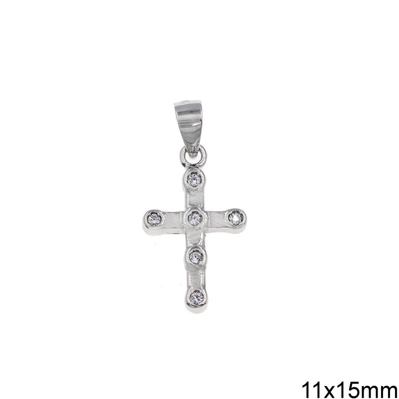 Silver 925 Pendant Cross with Zircon 11x15mm
