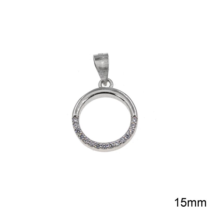 Silver 925 Pendant Circle with Zircon 15mm