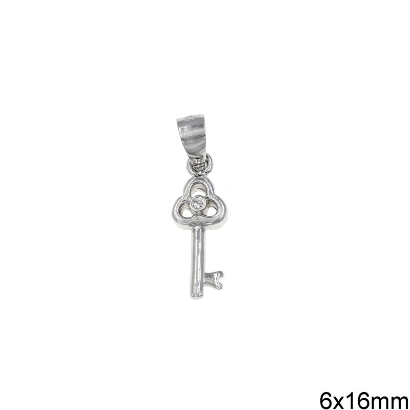 Silver 925 Pendant Key with Zircon 6x16mm