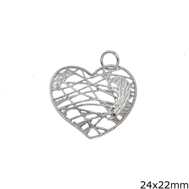 Silver 925 Lacy Curved Pendant Heart 24x22mm