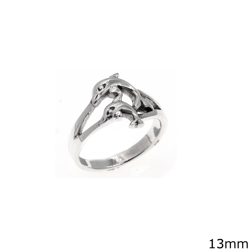 Δαχτυλίδι Ασημένιο  925 με Δελφίνια 13mm