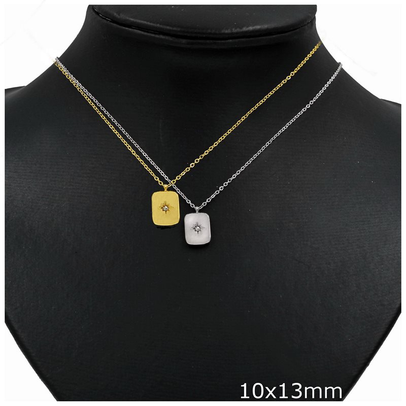Stainless Steel Necklace Tag with Zircon 10x13mm