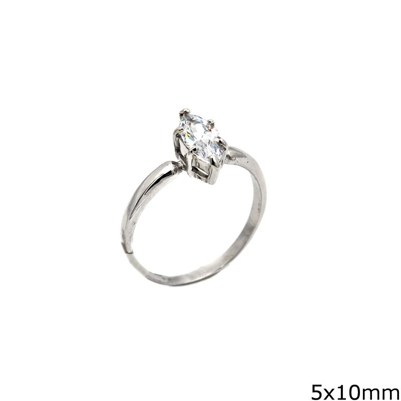 Silver  925 Ring with Navette Zircon 5x10mm