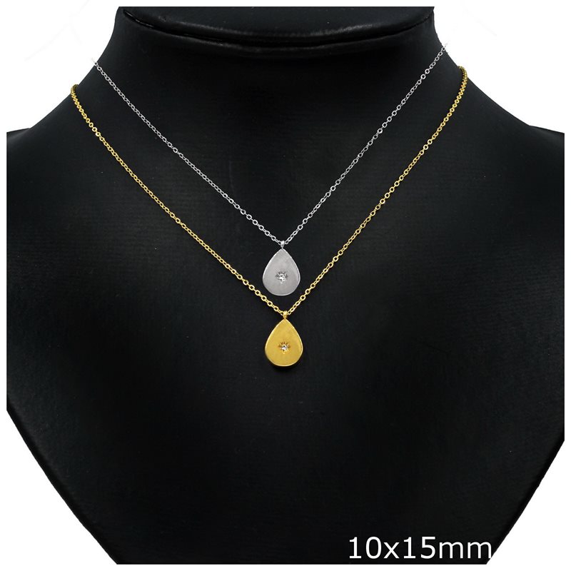 Srainless Steel Pearshaped Necklace with Zircon 10x15mm