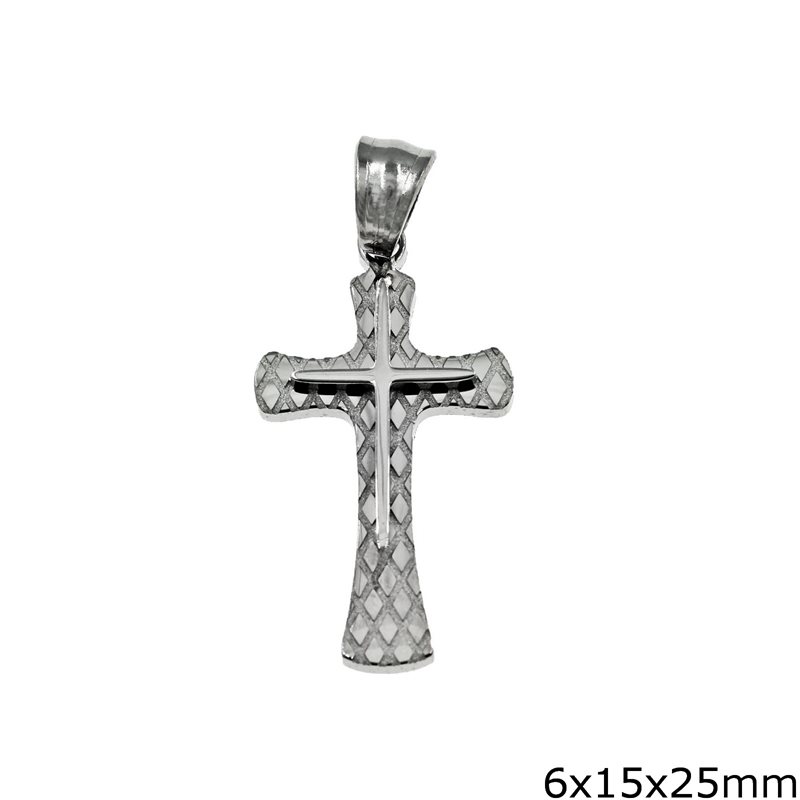 Stainless Steel Pendant Cross with Caro Pattern 6x15x25mm