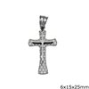 Stainless Steel Pendant Cross with Caro Pattern 6x15x25mm