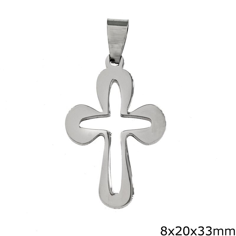 Stainless Steel Outiline Style Oval Pendant Cross 