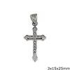 Stainless Steel Pendant Cross with Triangle Edges and Zircon 3x15x25mm 