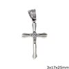 Stainless Steel Pendant Cross with Stones 3x17x25mm