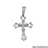 Stainless Steel Pendant Cross 5x17x22mm with Cross on top with Satin Finish 