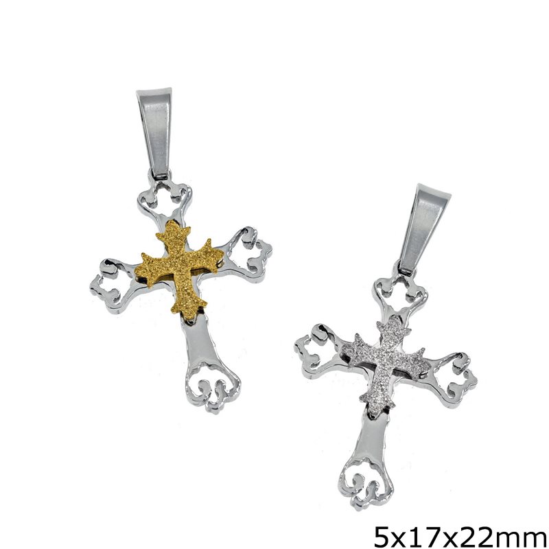Stainless Steel Pendant Cross 5x17x22mm with Cross on top with Satin Finish 