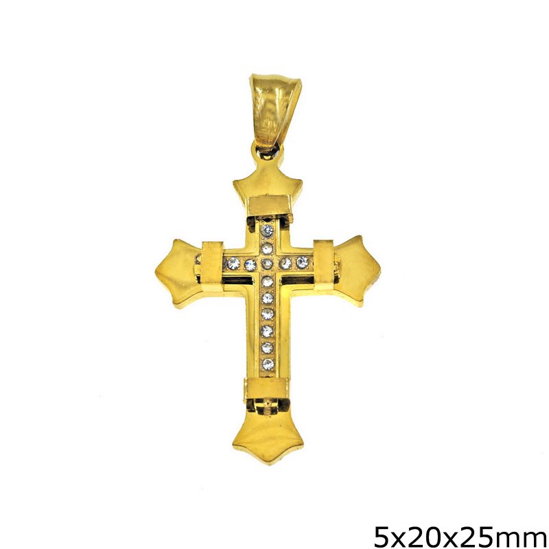Stainless Steel Pendant Cross with Stones 5x20x25mm