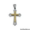Stainless Steel Pendant Cross with Triangle Edges and Stones 6x20x26mm