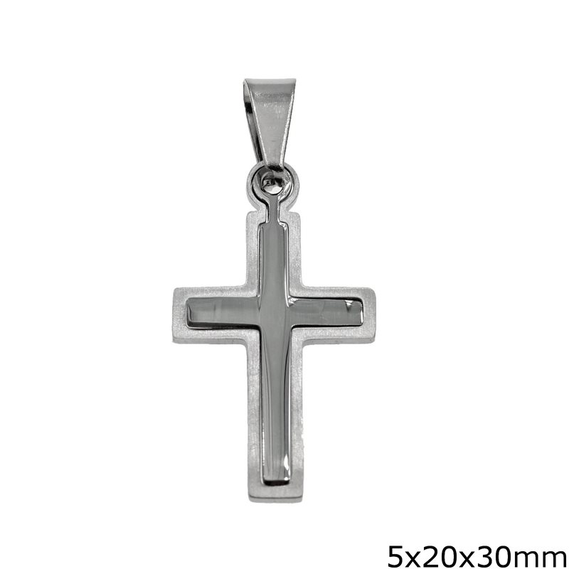 Stainless Steel Pendant Double Cross 5x20x30mm