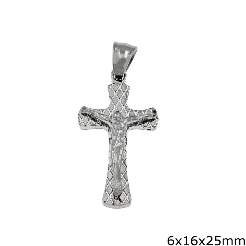 Stainless Steel Pendant Cross with Jesus Christ and Caro Pattern 6x16x25mm