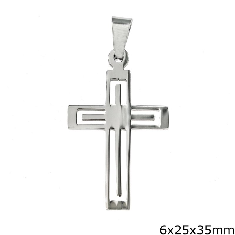 Stainless Steel Pendant Cross Outline Style 6x25x35mm