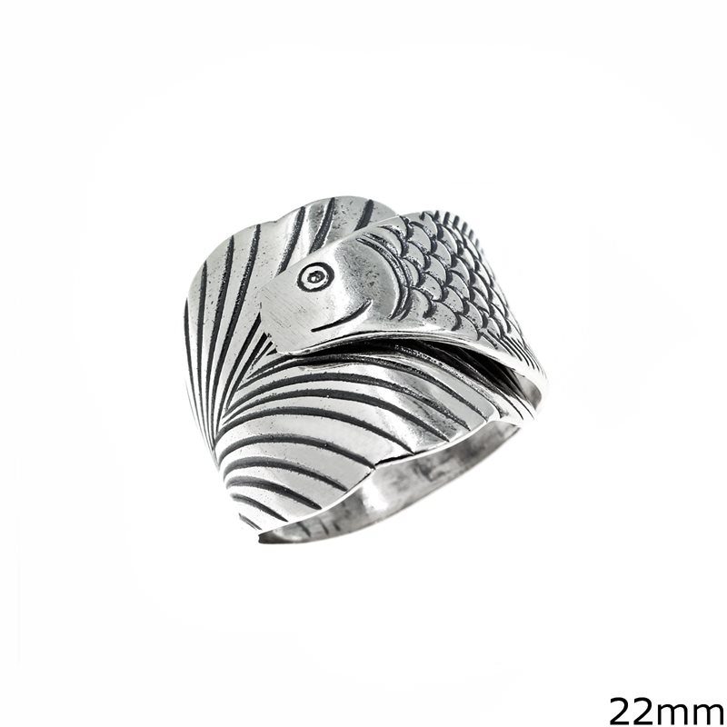 Silver 925  Twisted Ring Fish 22mm