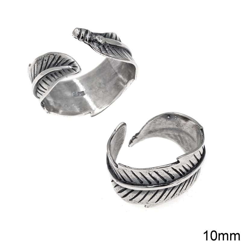 Silver   925 Openable Ring Fern's Leaf 10mm