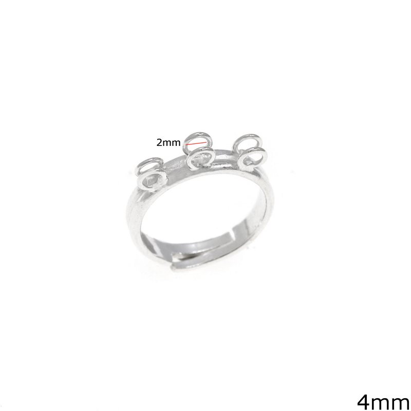 Silver 925 Ring Base 4mm with Loops, Hole 2mm