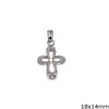 Silver 925 Pendant Oval Cross with Zircon 18x14mm