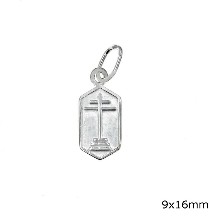 Silver 925 Hexagon Pendant with Double Cross 9x16mm