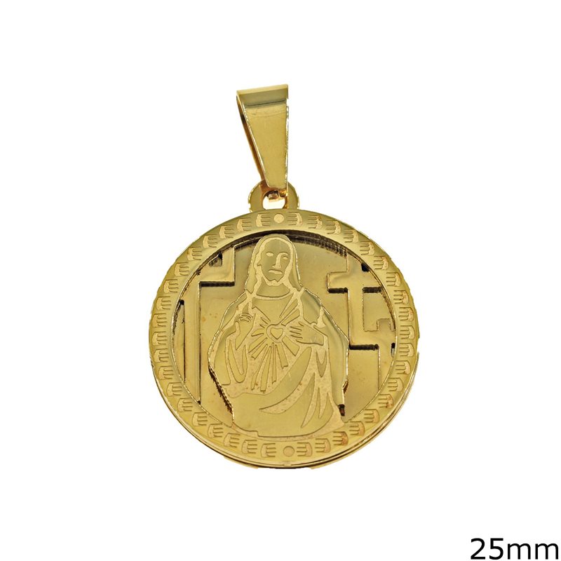 Stainless Steel Pendant Disk  with Jesus 25mm
