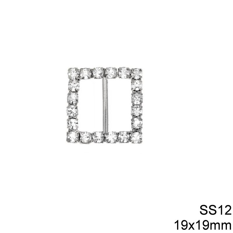 Square Buckle with Rhinestones SS12 19x19mm Nickel color NF