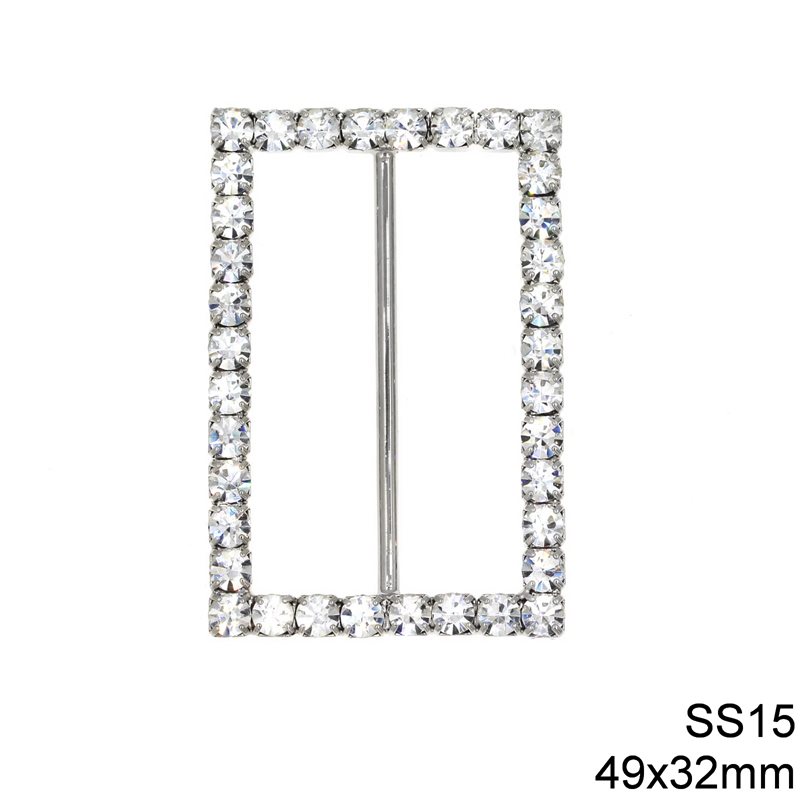 Rectangular Buckle with Rhinestones SS15 49x32mm Nickel color NF