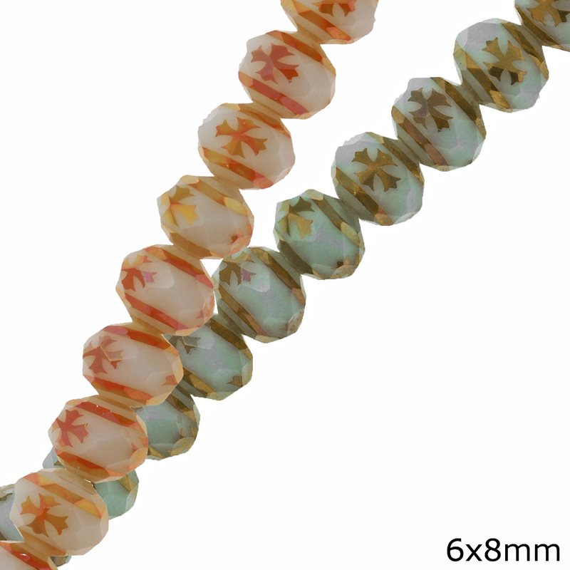 Glass Faceted Rondelle Beads with Cross 6x8mm