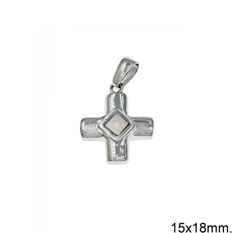 Silver 925 Pendant Cross with Mpo-shell 18mm