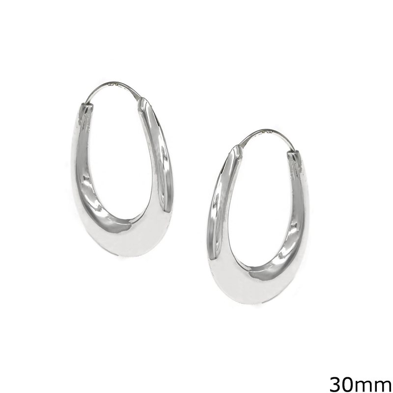 Silver 925  Oval Hoop Earrings Hollow 30mm