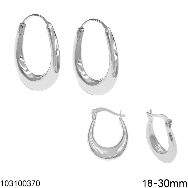 Silver 925  Oval Hoop Earrings Hollow 30mm