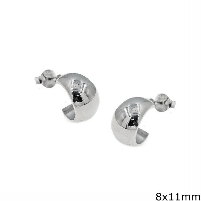 Silver 925 Hoop Earrings Bold 8x11mm