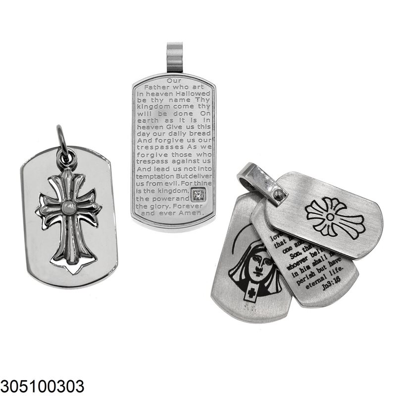 Stainless Steel Pendant Tag with Cross