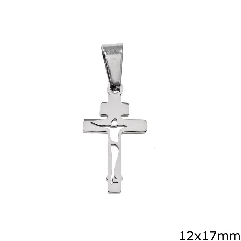 Stainless Steel Pendant Cross Outline Style with Jesus Christ 12x17mm