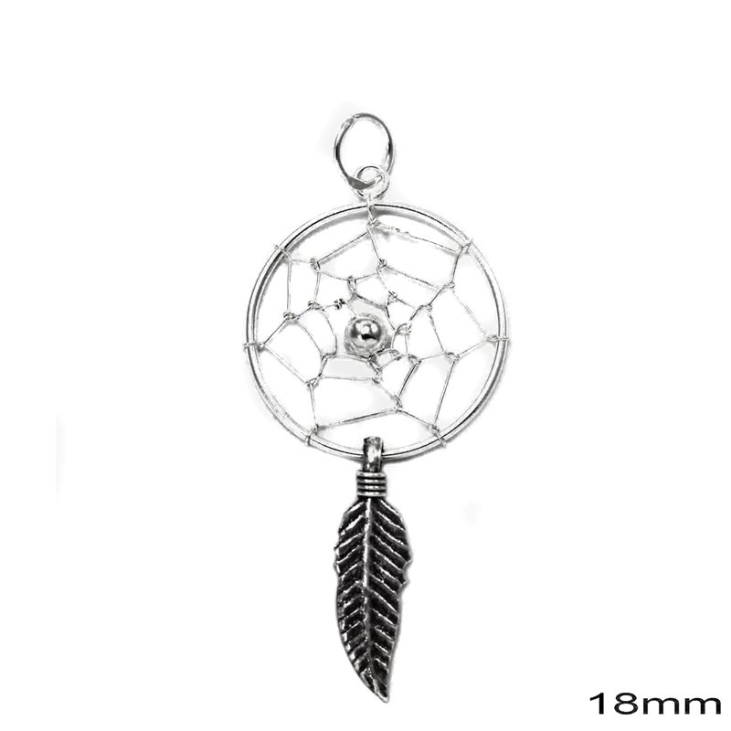 Silver 925  Pendant Spider Web with Fearther 18mm