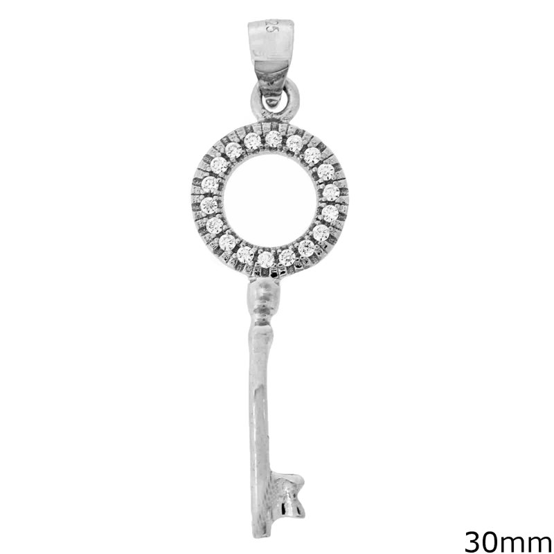 Silver 925 Pendant Key with Zircon 30mm