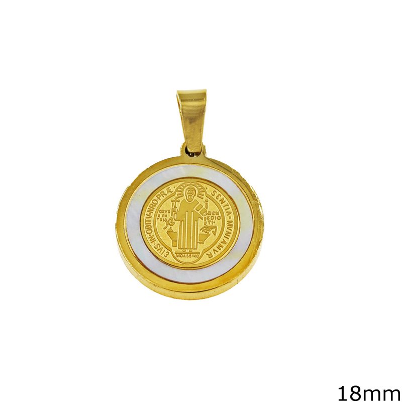 Stainless Steel Pendant with Jesus and Mop-shell 18mm